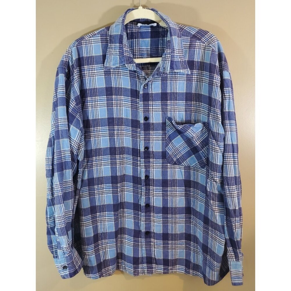 Men's Vtg Y2K Grunge Premier Blue Flannel Shacket, Sz XL